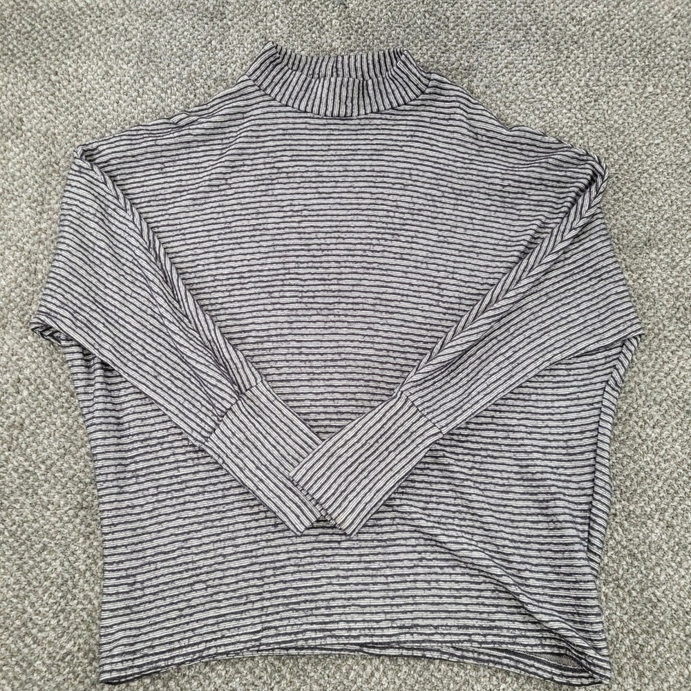 Out From Under Urban Outfitters Striped Mock Neck Dolman Top Grey White Medium